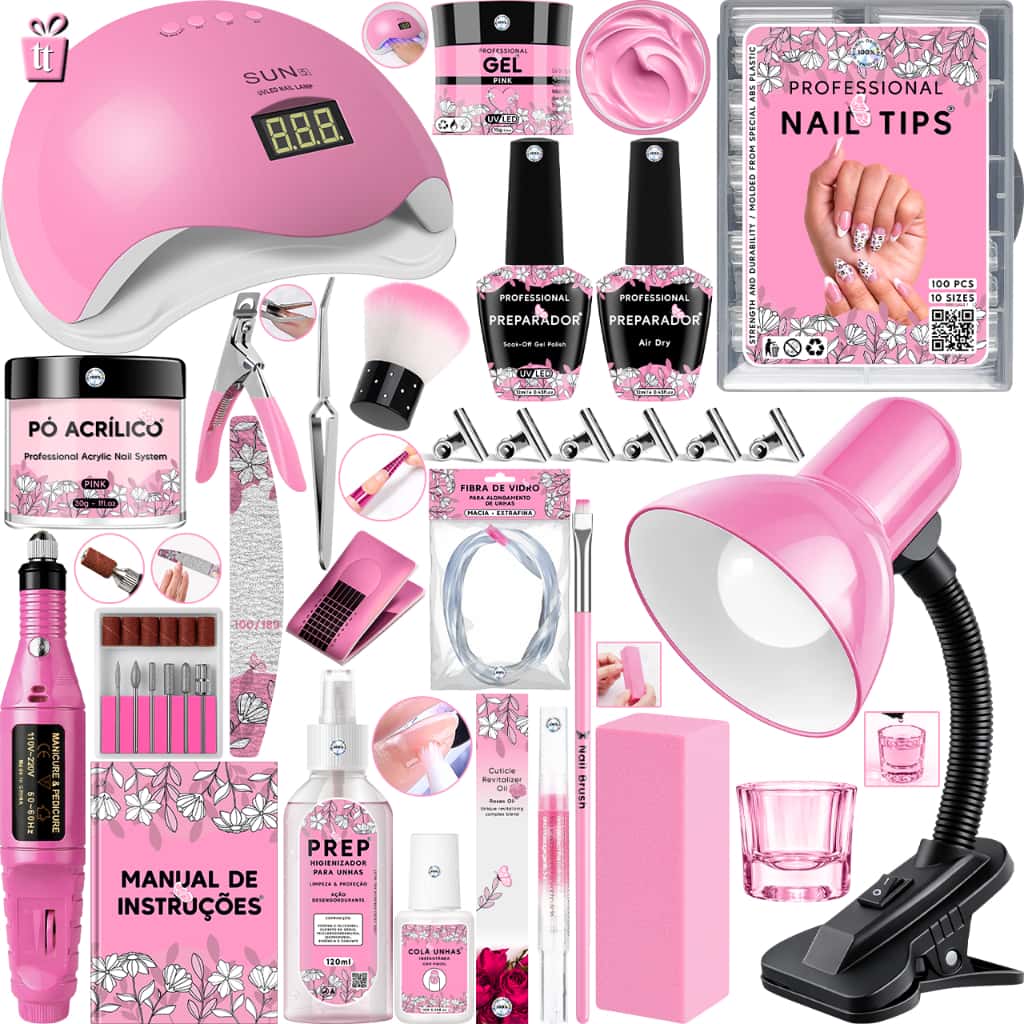 Kit Unha Gel Completo Cabine Sun 5 48W Lixadeira Caneta Pedicure e Manicure Alongamento Extensão Unhas Porcelana Acrigel, imagem 1 de 1