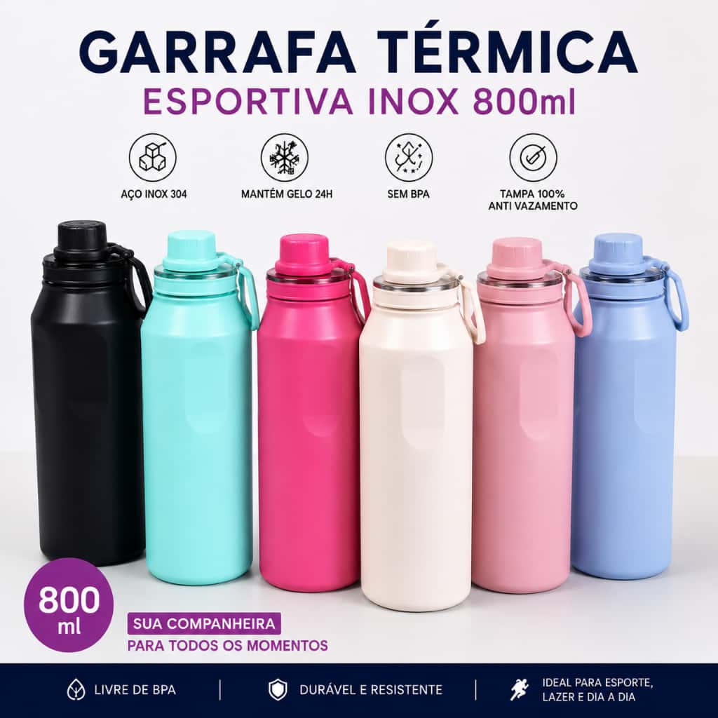 Belifou Glitter Garrafa Térmica Portátil De 800 Ml Com Isolamento Duplo Adequada Para Academia, imagem 1 de 1
