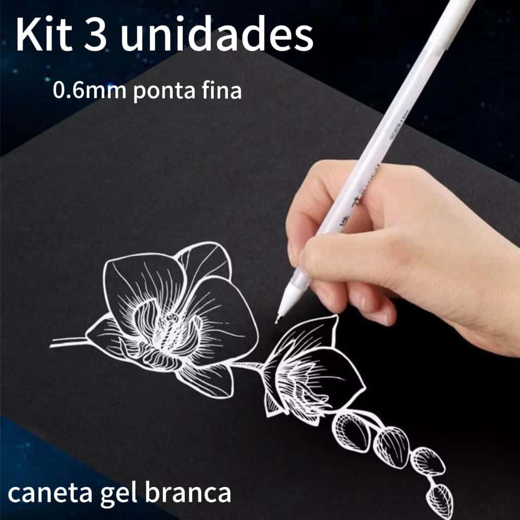 KIT 3/6 Caneta Gel Branca tipo Gelly Roll 0,6mm Para Marcação Design de Sobrancelha e Desenhos, imagem 1 de 1