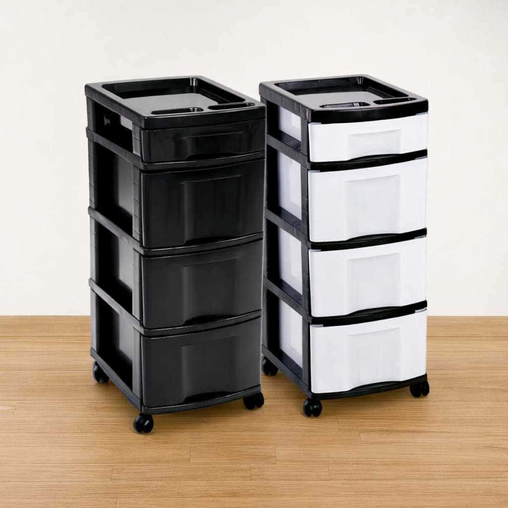 Gaveteiro Organizador Grande 4 Gavetas Escritório Banheiro Com Rodas De Chão Plástico Multiuso, imagem 1 de 1