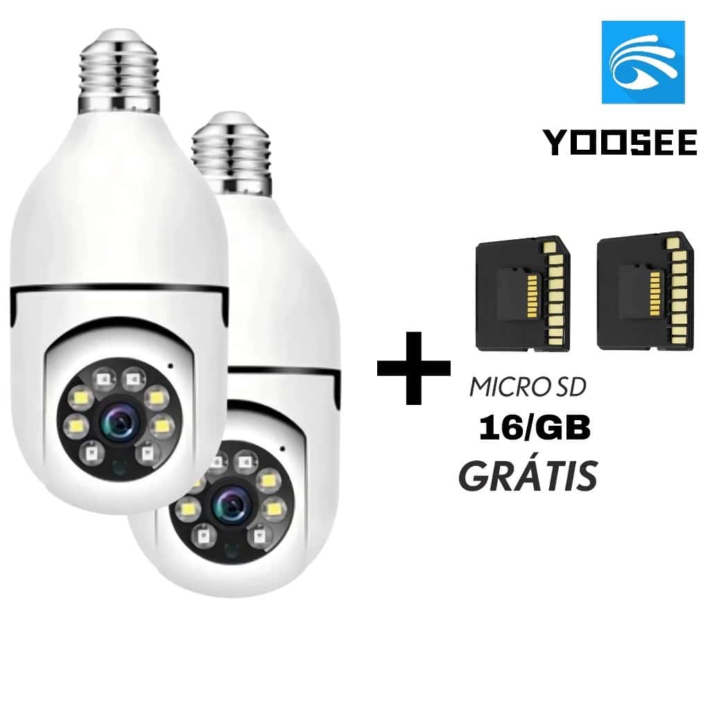 Kit 2 Câmera Segurança Lâmpada WiFi 360° Yoosee PTZ Full HD Visão Noturna com 2 Cartão 16GB, imagem 1 de 1