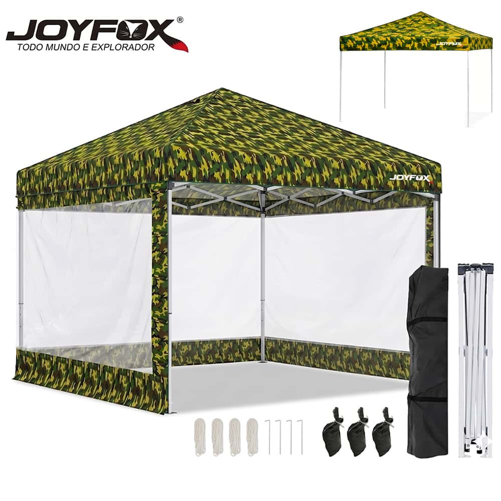Tenda Gazebo Dobrável 3x3m Camuflada com Laterais Transparente Impermeável Camping Festa Jardim, imagem 1 de 1