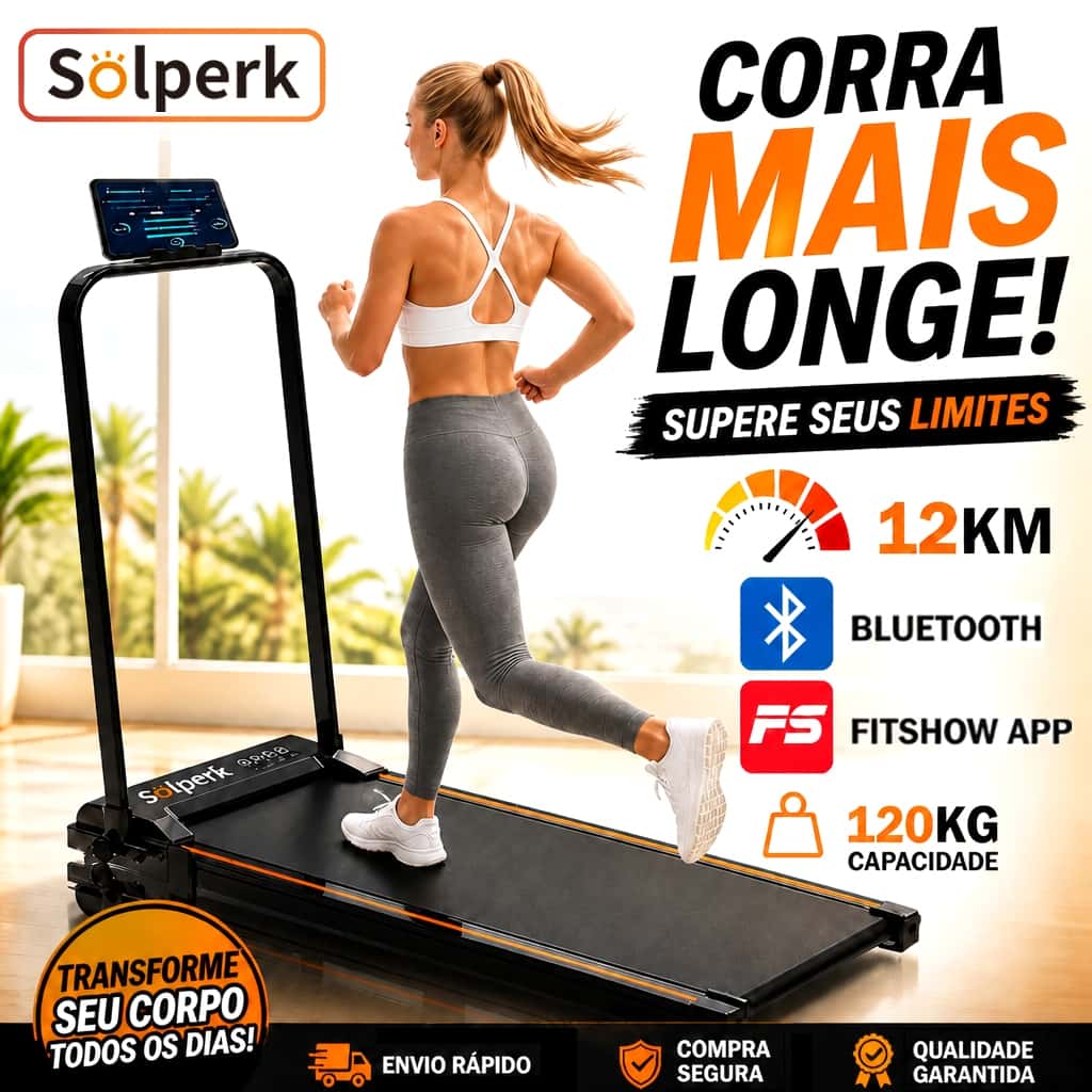 Solperk Esteira Elétrica Ergométrica Dobrável 2.0HP Silenciosa 12km/h Suporta 120kg 110V/220V Para Casa e Apartamento, imagem 1 de 1