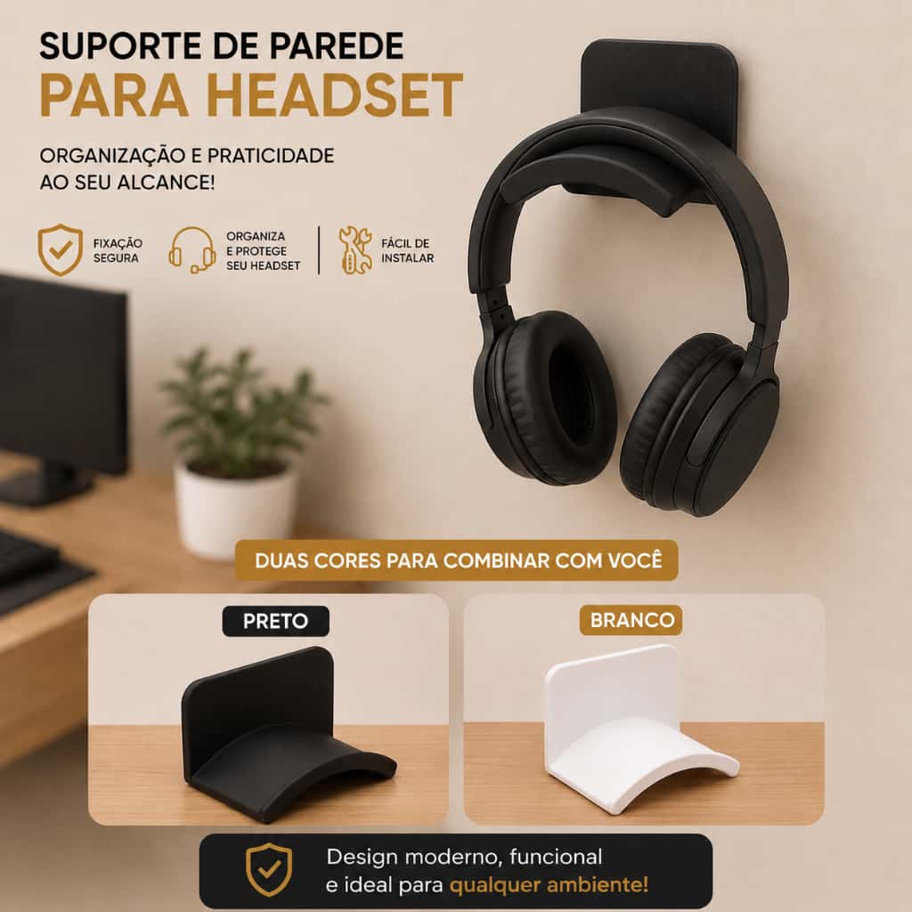 Suporte de Parede para Headset Fone de Ouvido Gamer Organizador Autoadesivo Porta Headphone Universal, imagem 1 de 1