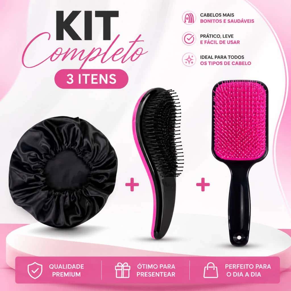 Kit De Escova Raquete Curvada + Escova Magica + Touca De Cetim, imagem 1 de 1