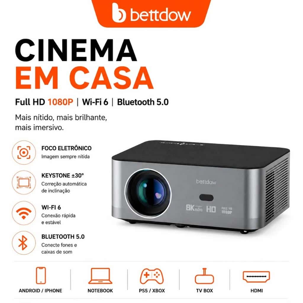 BETTDOW Full HD 1080P Projetor 4K 8K 700ANSI 13000Lumens Android WiFi LED Projetor de filme de vídeo LED Home Theater, imagem 1 de 1