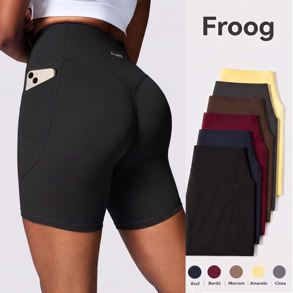 Froog Short Fitness Feminina Roupa de Academia com Bolso +Zero Transparência +Cintura Alta +Elástica, imagem 1 de 1