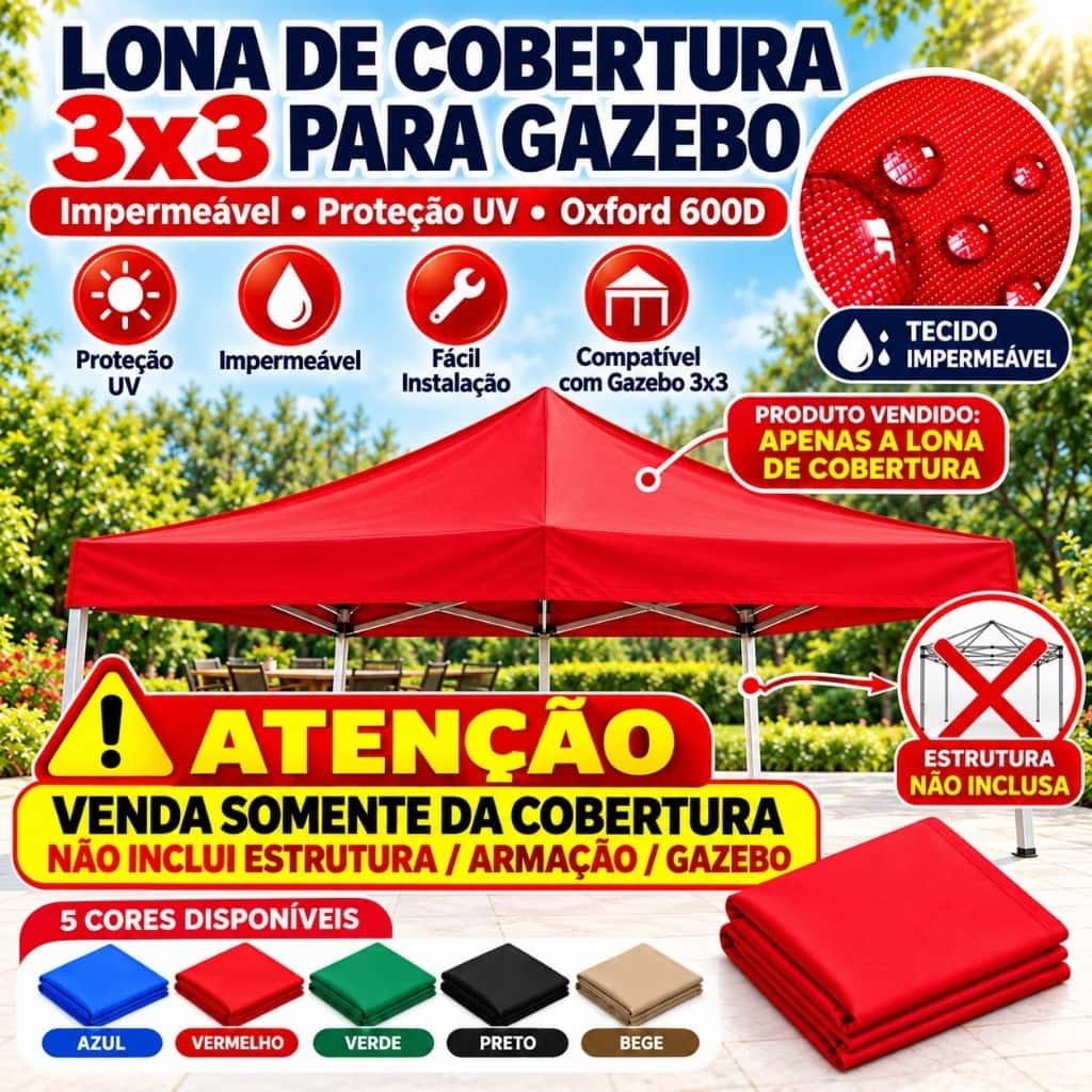 Lona Cobertura Gazebo 3x3 Oxford 600D Impermeável Reforçada Proteção UV Super Resistente, imagem 1 de 1