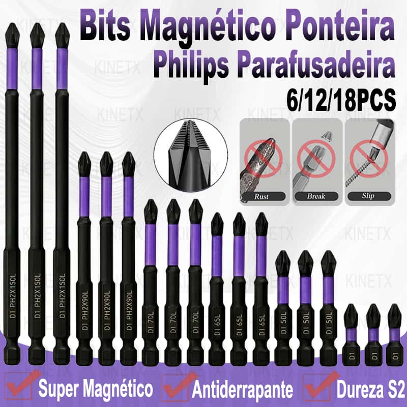 Jogo De Bits Magnéticos PH2 6/12/18 Peças Antiderrapante Aço S2 Para Parafusadeira De Impacto, imagem 1 de 1
