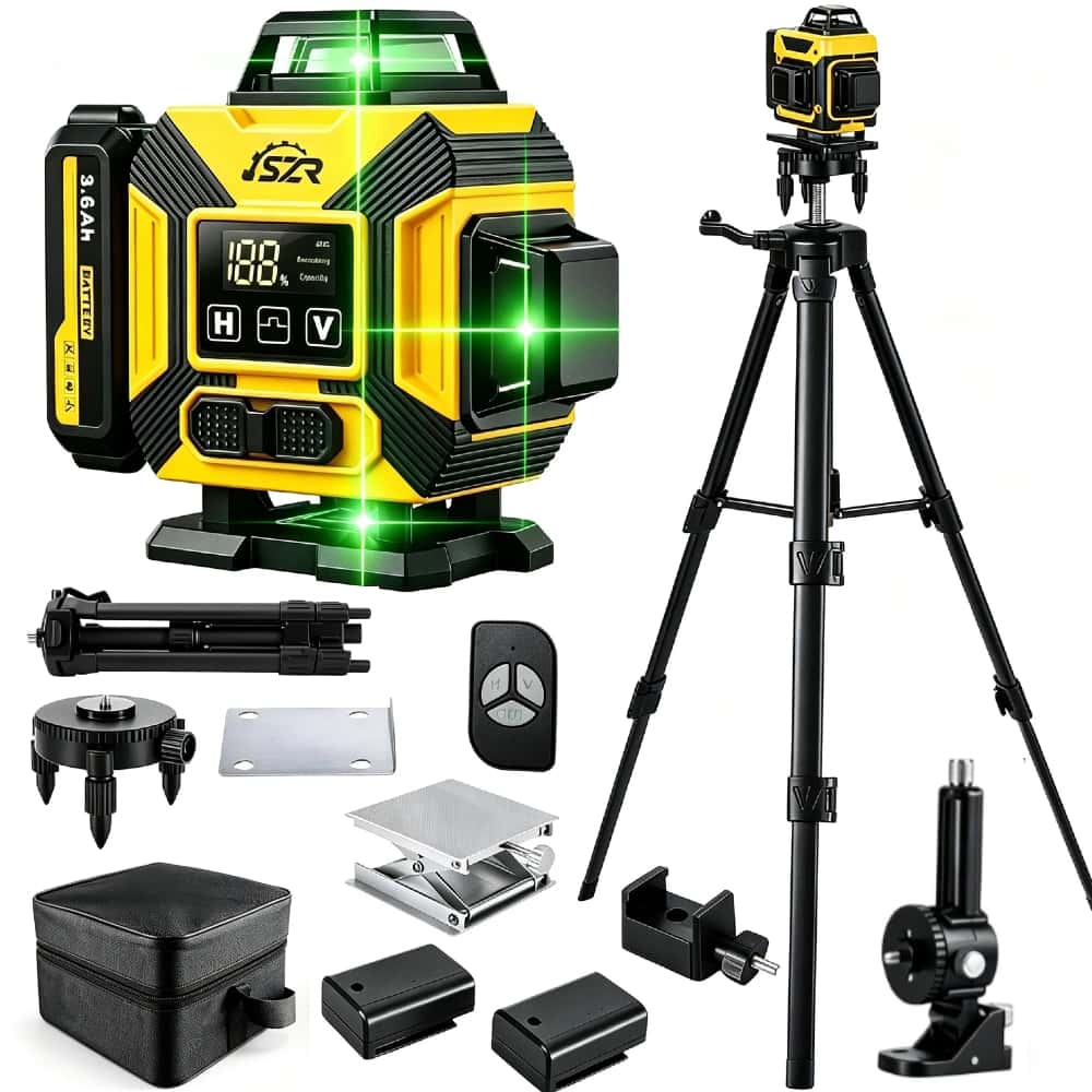Nível Laser Verde 12/16 Linhas 3D/4D 360° Autonivelante Esquadro Controle Remoto Bateria Dupla Kit Completo, imagem 1 de 1