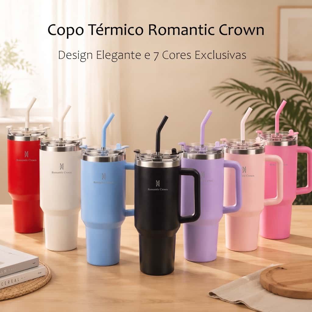 ROMANTIC CROWN Copo Térmico Inox Portátil 1200ml/600ml/1.2L Garrafa Térmica Inoxidável com Tampa e Canudo, imagem 1 de 1