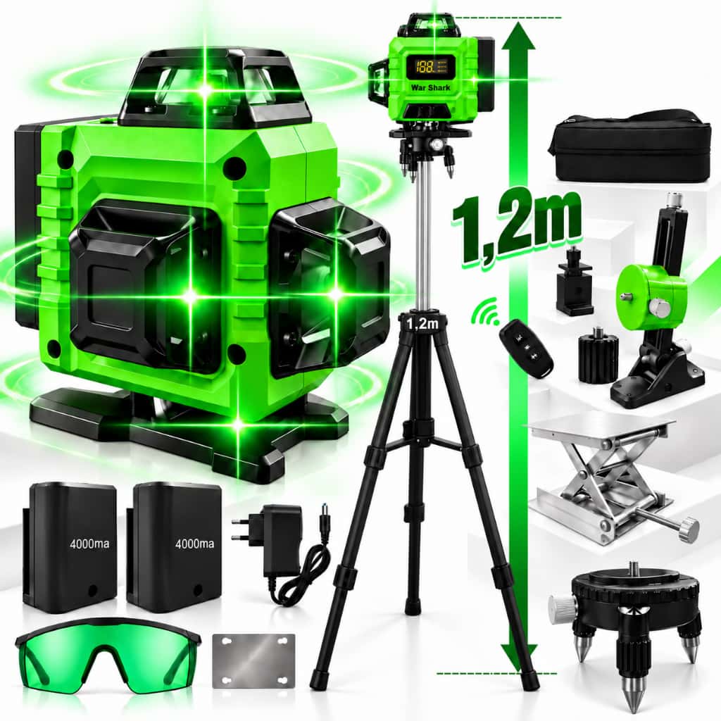 Kit De Nível Laser Verde 16 Linhas 4d Autonivelante Com  4000mah +1.2m Tripé, imagem 1 de 1