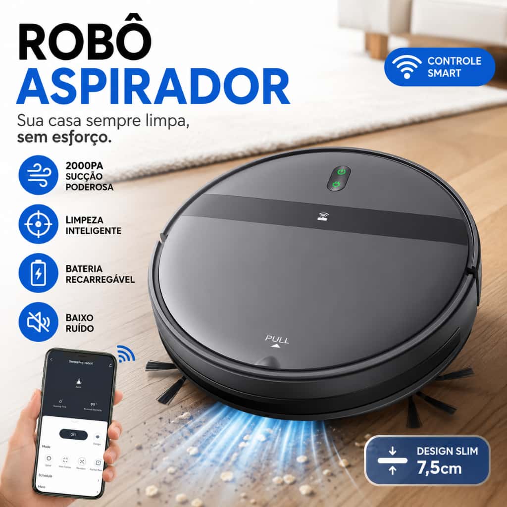 Robô de Limpeza Inteligente Aspirador Automático Anti-colisão Anti-queda Recarregável USB Bateria de alta duração, imagem 1 de 1