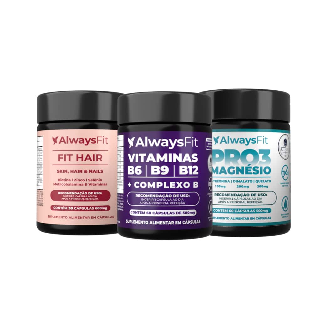 Kit Pro3Magnésio + Complexo B + FitHair AlwaysFit | 3 Magnésios, Vitaminas B, Biotina e Zinco | 3 Suplementos, imagem 1 de 1