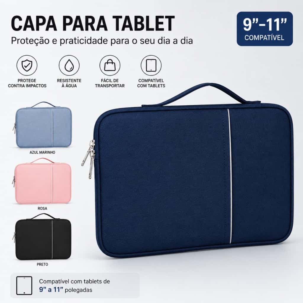 Capa Bolsa para Tablet Samsung Galaxy 9 a 11 Polegadas - Proteção Anti-Impacto, Compatível com Teclado e Caneta Stylus, imagem 1 de 1