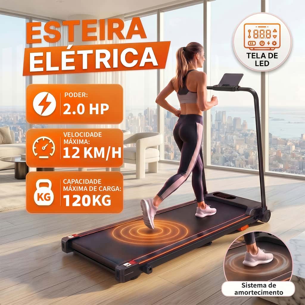 DEEYI Esteira Elétrica Ergometrica Dobravel 3 Posições 2.0HP Silenciosa LED Display 12km/h Mini Esteira, imagem 1 de 1