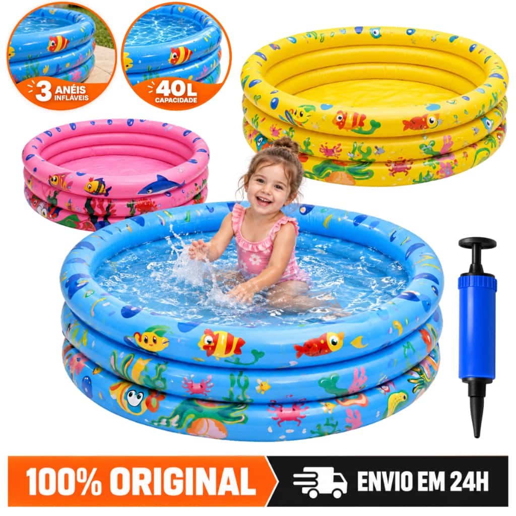 Piscina Infantil Inflável Redonda 3 Anéis Bebê Verão Menino Menina 40 Litros 60cm, imagem 1 de 1
