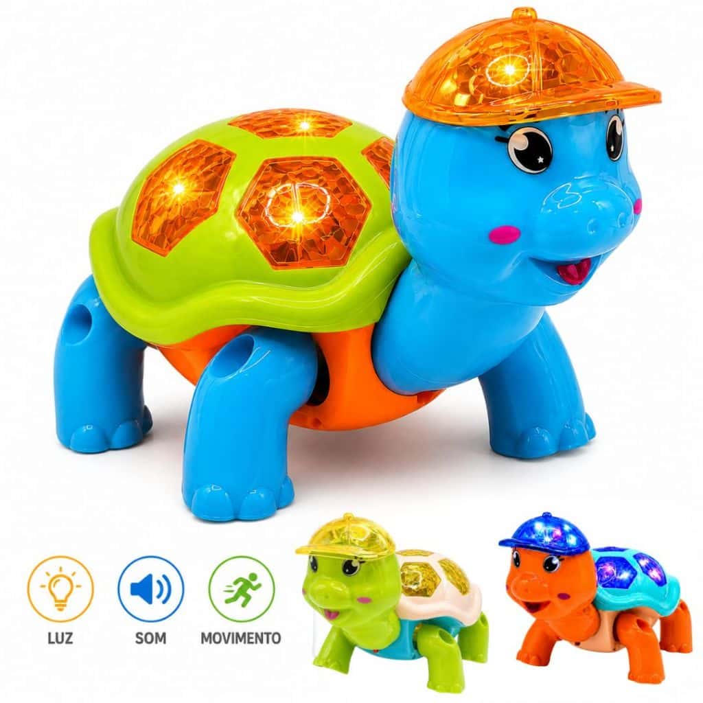 Brinquedo Tartaruga Fujão Elétrico com Som Luz LED e Movimento Automático Infantil Educativo Bebê, imagem 1 de 1