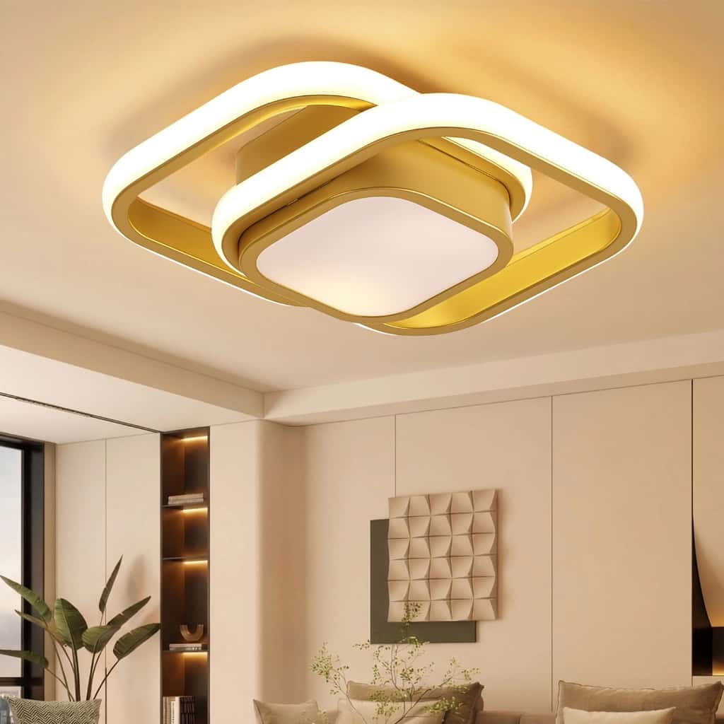 Lustre Pendente Luminaria De Teto Led Moderna Quadrada Quarto Dourado Sala Corredor Mesa Jantar 22w 127/220v, imagem 1 de 1