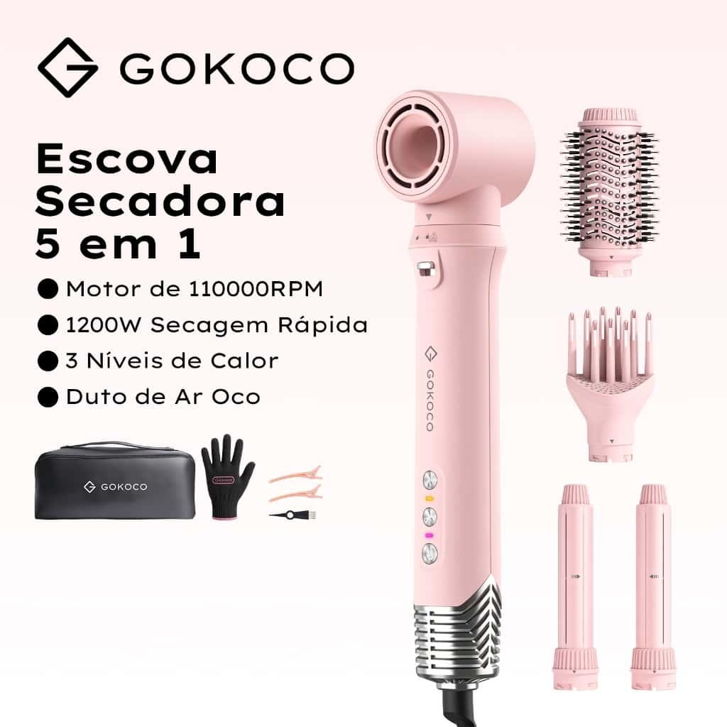 GOKOCO Escova Secadora 5 em 1 Modelador de Cabelo 1200W Bivolt 110000RPM com Íons Negativos, imagem 1 de 1