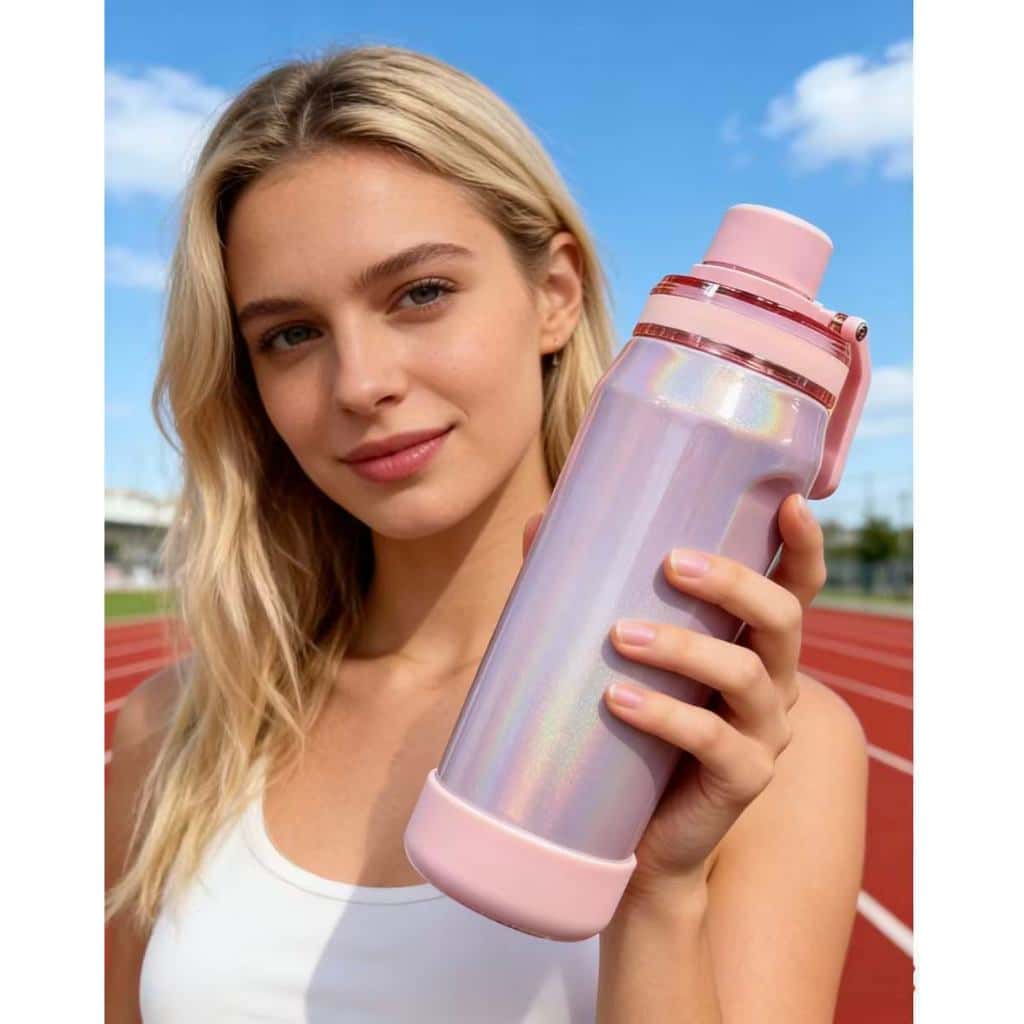 Garrafa Térmica Inox 650ML 850ML l Esportiva Academia com Capa Silicone Gelada Quente Tinta arco-íris brilhante, imagem 1 de 1