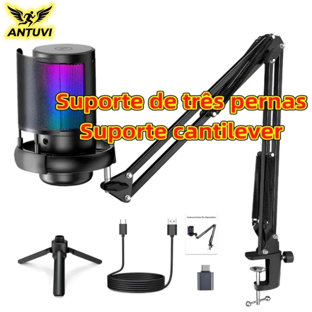Microfone Condensador USB Cardioid Rgb Para Pc Gamer E Gravação, imagem 1 de 1