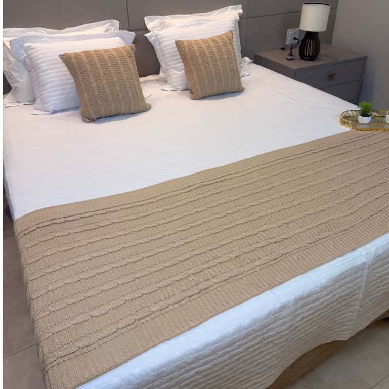 Kit Peseira Cama Casal Queen King Manta de Tricot + 2 Capas de Almofada Para Cama Sofá Decoração FI, imagem 1 de 1