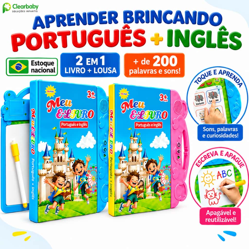 Livro Sonoro Interativo para Crianças Português e Inglês Livro Ilustrado Bilíngue  Brinquedo Educativo Sensível ao Toque, imagem 1 de 1