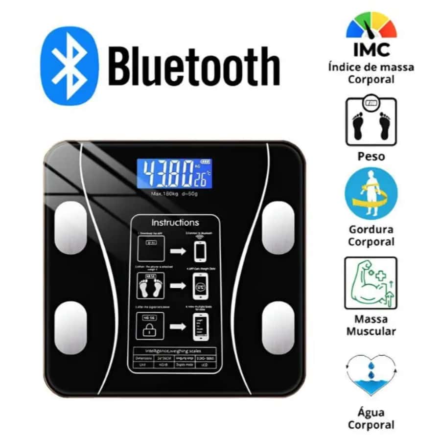Balança Digital Corporal Bioimpedância Aplicativo Bluetooth Para Banheiro, imagem 1 de 1