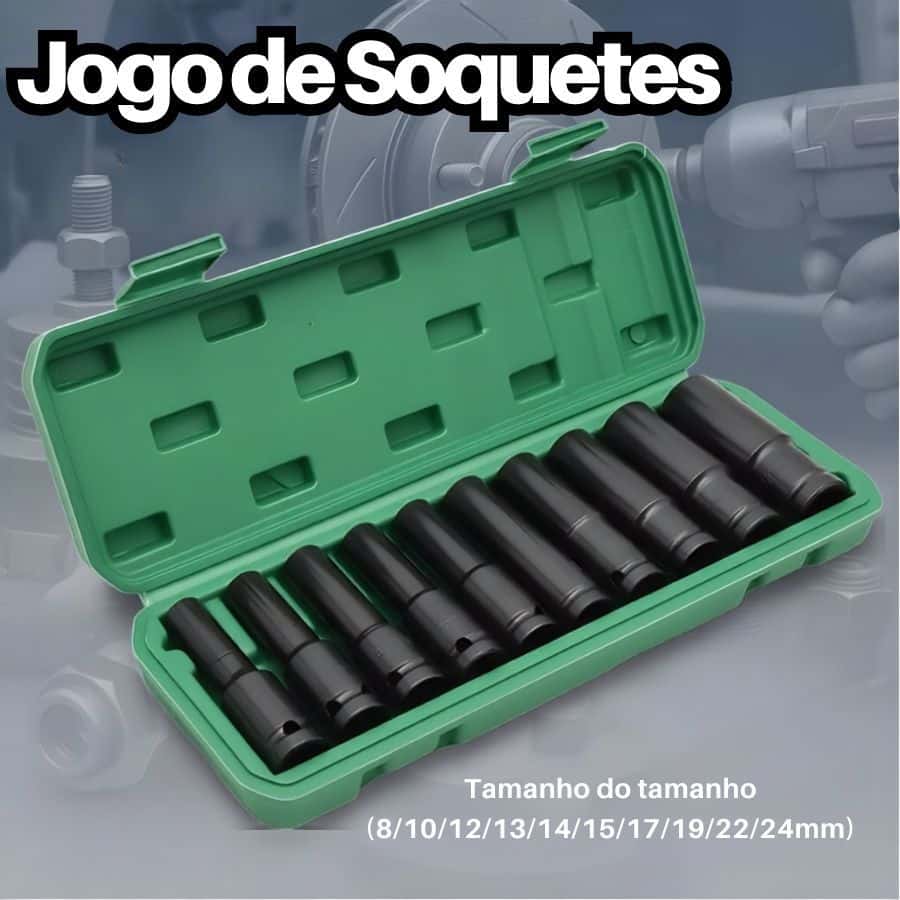 Jogo de Soquetes Longo para Impacto 1/2 – 10 Unidades (8 a 24mm), imagem 1 de 1