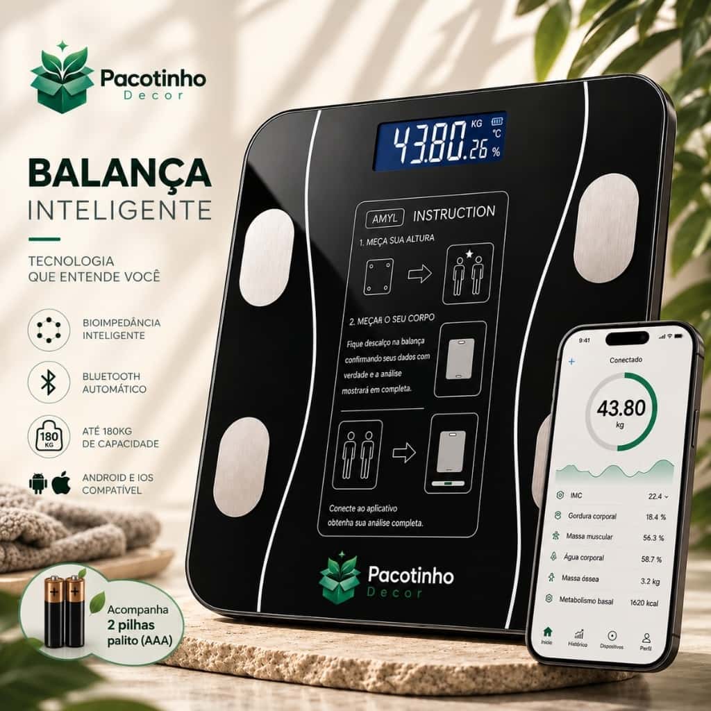 Balança Digital Smart Bioimpedância 180kg Bluetooth IMC Corporal App Android iOS, imagem 1 de 1