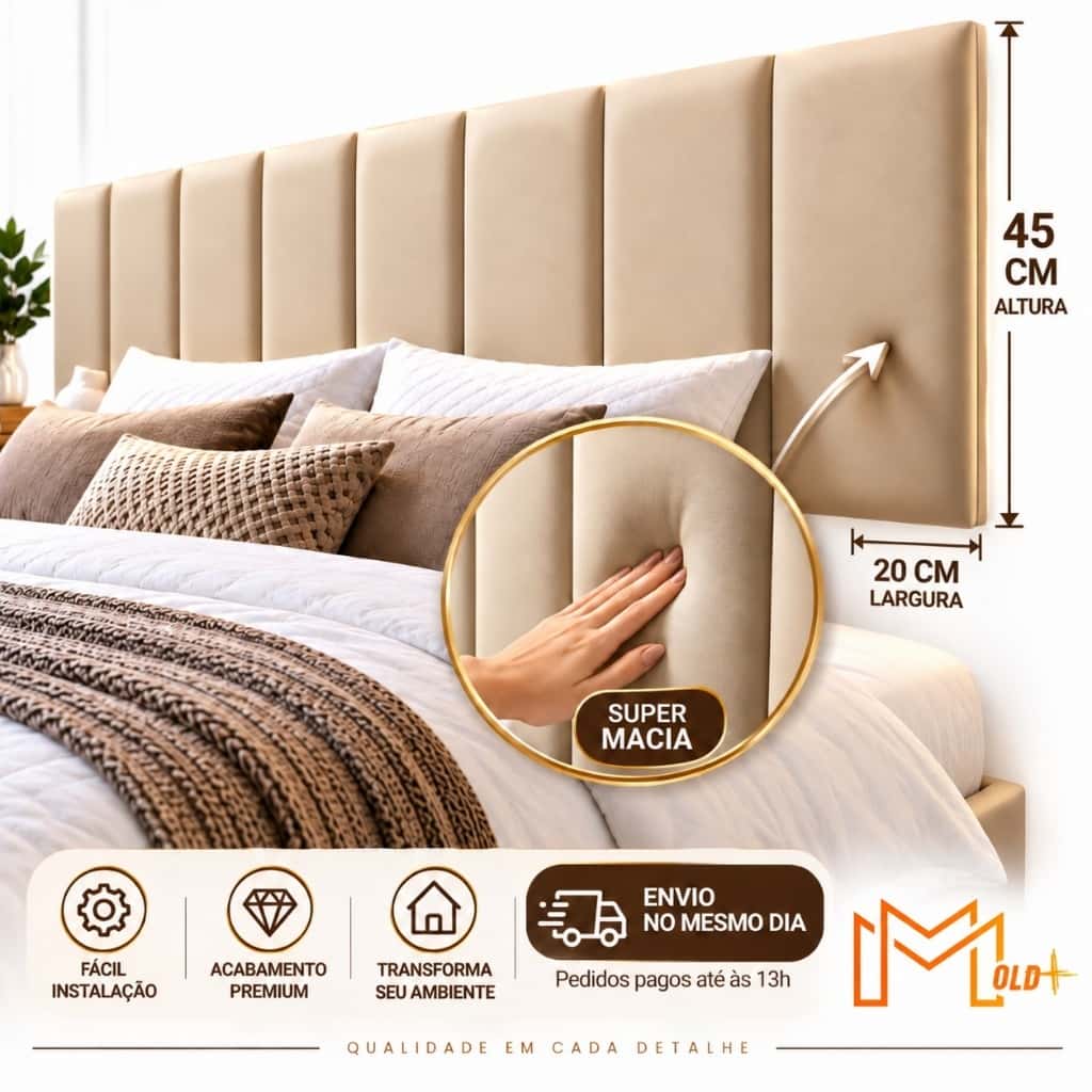 Kit Até 12 Peças Cabeceira Modular Estofada 45x20cm Adesiva Cama Box Solteiro Casal Queen King Envio Full, imagem 1 de 1