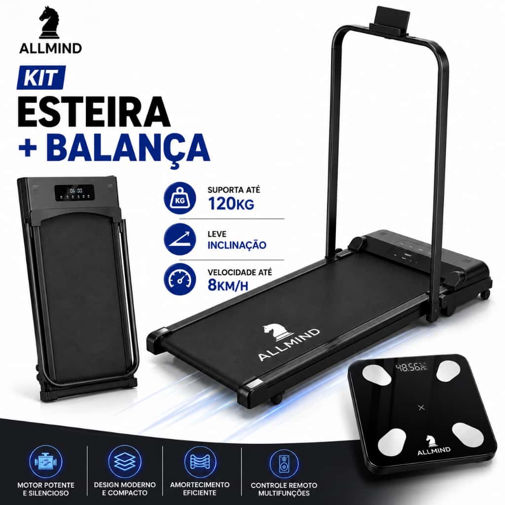 Esteira Ergometrica Elétrica Fitness 120kg 2.0HP Dobrável Portátil Com Suporte Balança E Controle, imagem 1 de 1