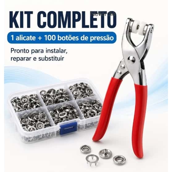 Kit Alicate Aplicador Com 100 Botões De Metal Pressão Para Costura Roupa, imagem 1 de 1