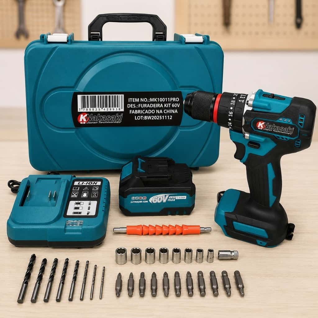 Parafusadeira Furadeira de Impacto 60V Brushless  Nakasaki 55Nm Profissional + Maleta, imagem 1 de 1