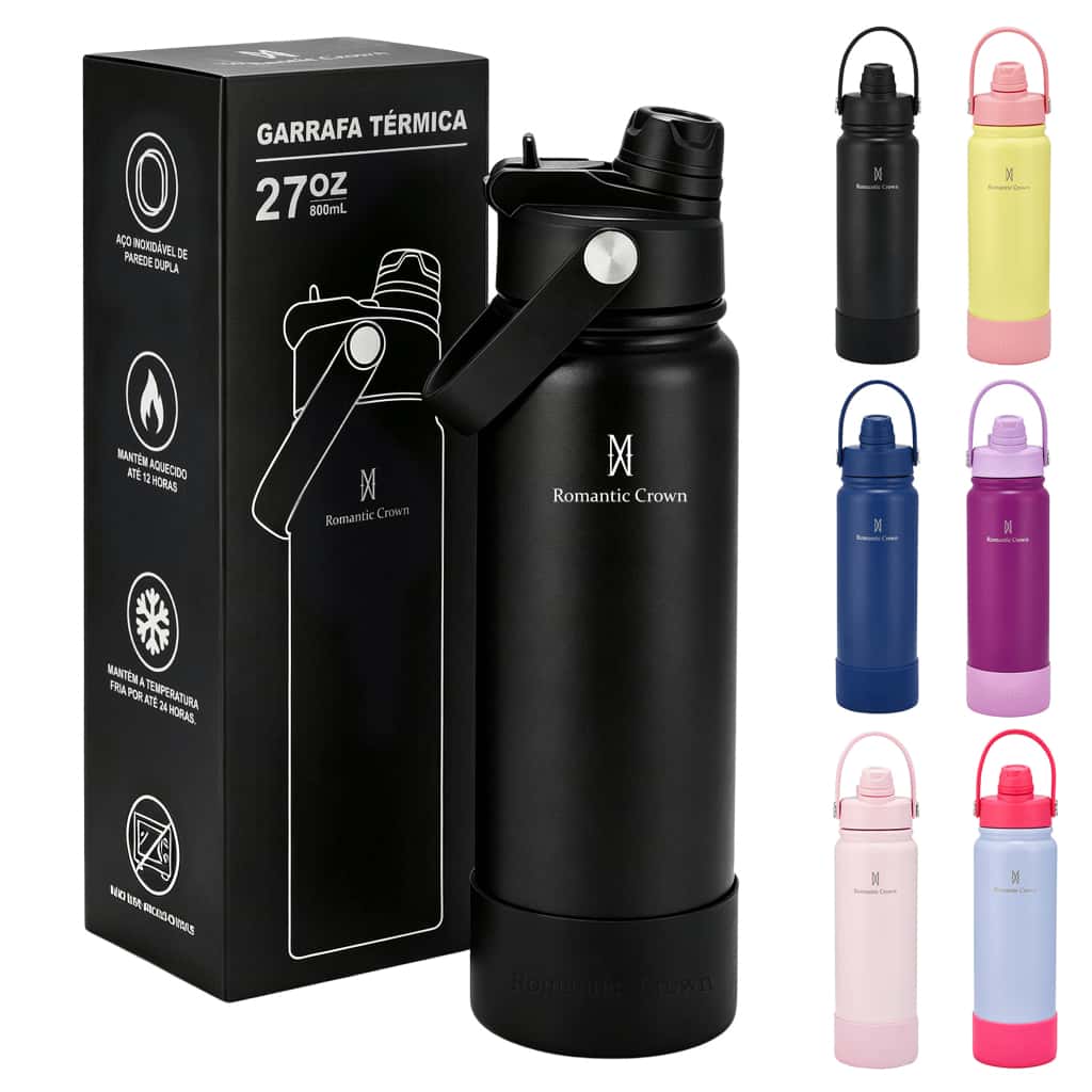 ROMANTIC CROWN Garrafa Térmica 800ml Aço Inox 304 com 2 Formas de Beber para Viagem e Esporte, imagem 1 de 1