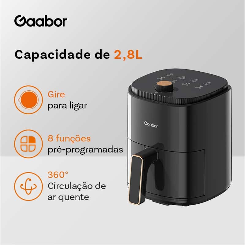 Gaabor Air Fryer 2,8L 800W 360° Ar Quente Timer 60 Min 200°C Antiaderente Sem BPA 8 Menus AF-35M02A, imagem 1 de 1