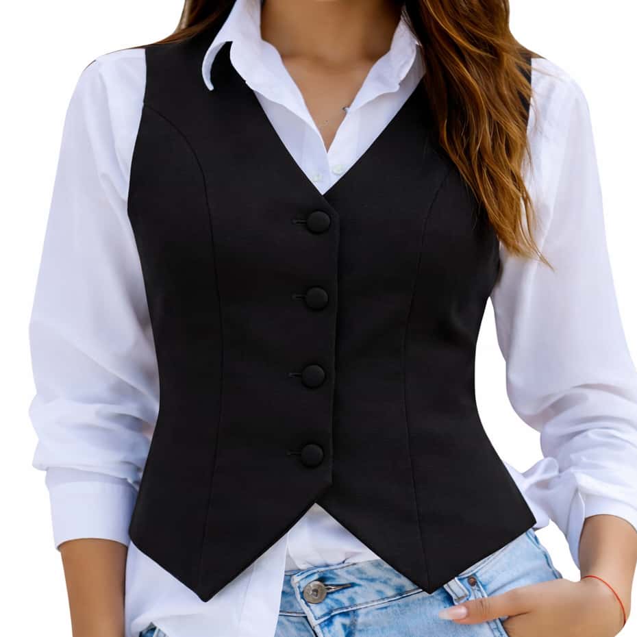 Colete Alfaiataria Feminino | Blusa Estilosa Social Elegante Decote V 4 Botões Forrado do mesmo Tecido, imagem 1 de 1