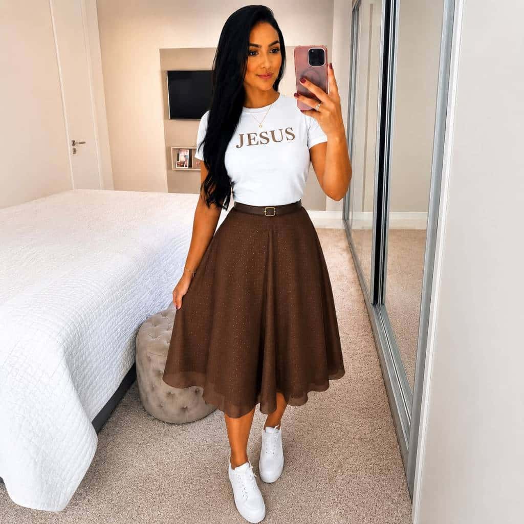Saia de Tule Midi Godê Moda Evangélica Feminina Acompanha o Cinto, imagem 1 de 1