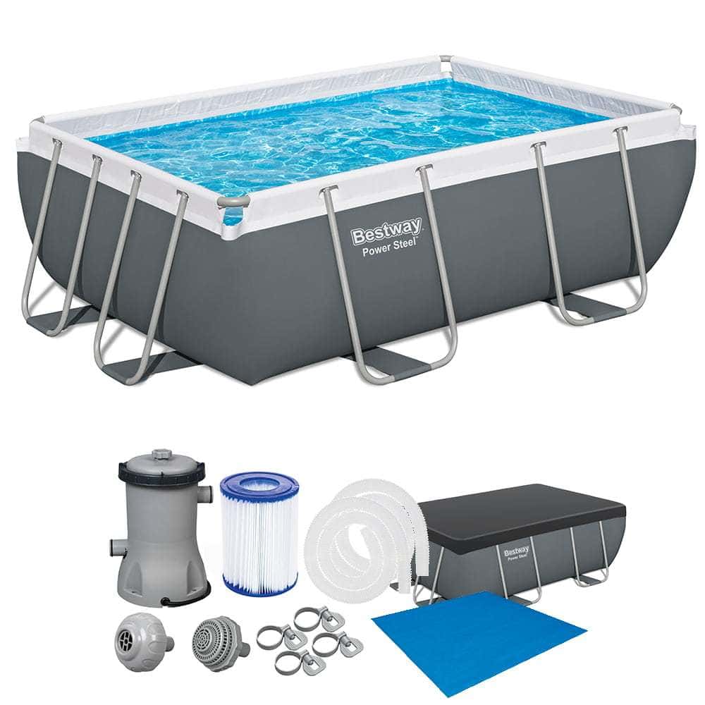 Piscina Estrutural Retangular 4000 Litros + Filtro + Capa + Lona Power Steel Bestway, imagem 1 de 1