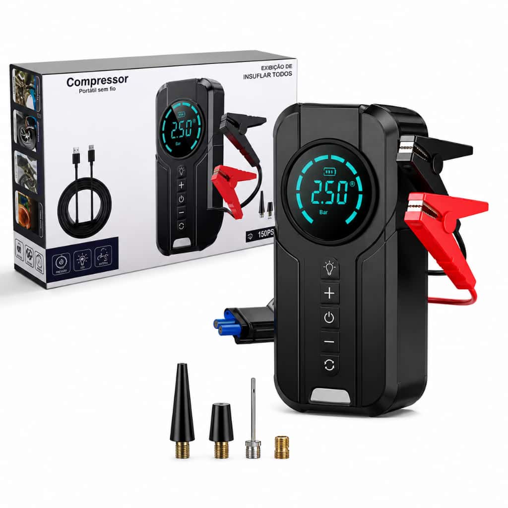 Portátil Air Compressor 12v Power Bank Jump Starter Dispositivo De Partida Pneu Inflator Impulsionador De Emergência, imagem 1 de 1