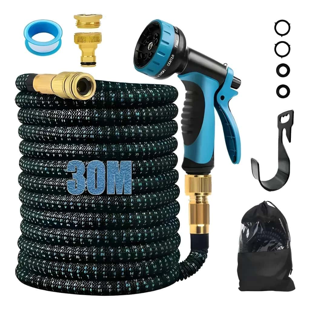 Mangueira De Jardim 30 Metros ExpansíVel Borracha Polyester ReforçAda Kit Completo Com Bico Esguicho Bolsa Suporte Alta, imagem 1 de 1