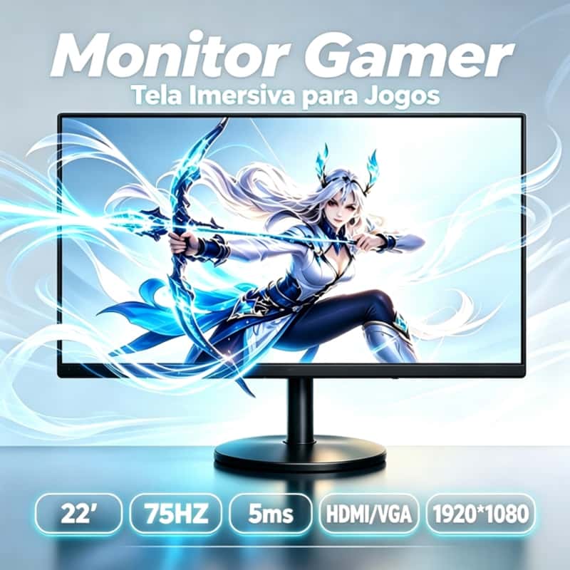 Monitor 22" Full HD 1080p 1920x1080, 2026 Novo, Tela LCD Interface Dupla para PC Escritório Casa, imagem 1 de 1