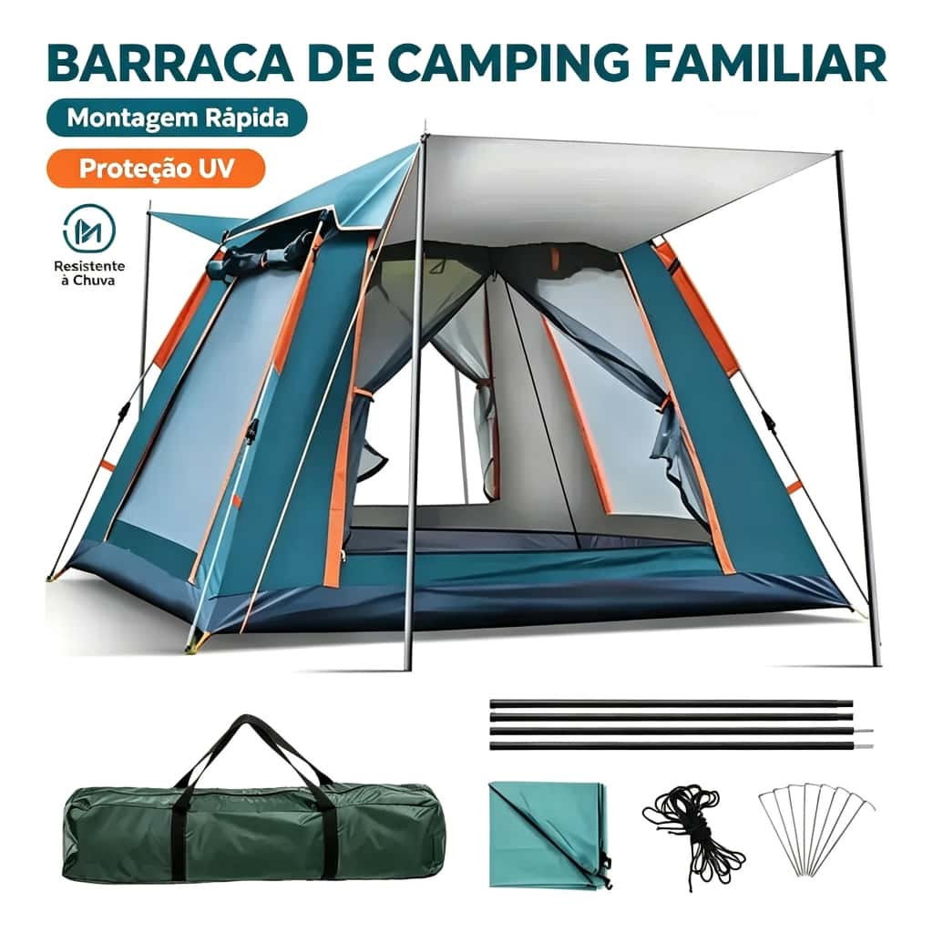 Camping Tent 4/5 People Large Balcony Barraca De Acampamento Grande Para Pessoas 215x215x145cm PortáTil 5 Praia Varanda, imagem 1 de 1