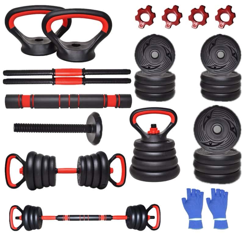 Kit 6 Em 1 Musculação 30kg ou 15kg Halteres Anilhas Barras Kettlebell Ajustáveis Academia Treino em Casa, imagem 1 de 1