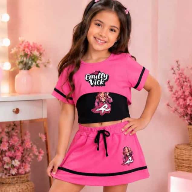 Conjunto Infantil | Tam 4 ao 12 Emily Vick 3 Peças Moletinho | Cropped + Regata + Short Saia Feminino, imagem 1 de 1