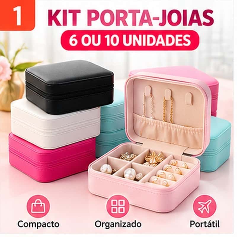 Kit Porta Joias 6 ou 10 Unidades Mini Organizador Portátil para Anéis Brincos Colares e Bijuterias, imagem 1 de 1