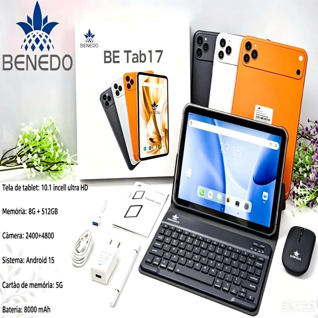Tablet BE TAB17 Wifi com chip 10.1 8000mah Android 15, Teclado+Mouse 8GB RAM 512GB Câmera Bluetooth, imagem 1 de 1