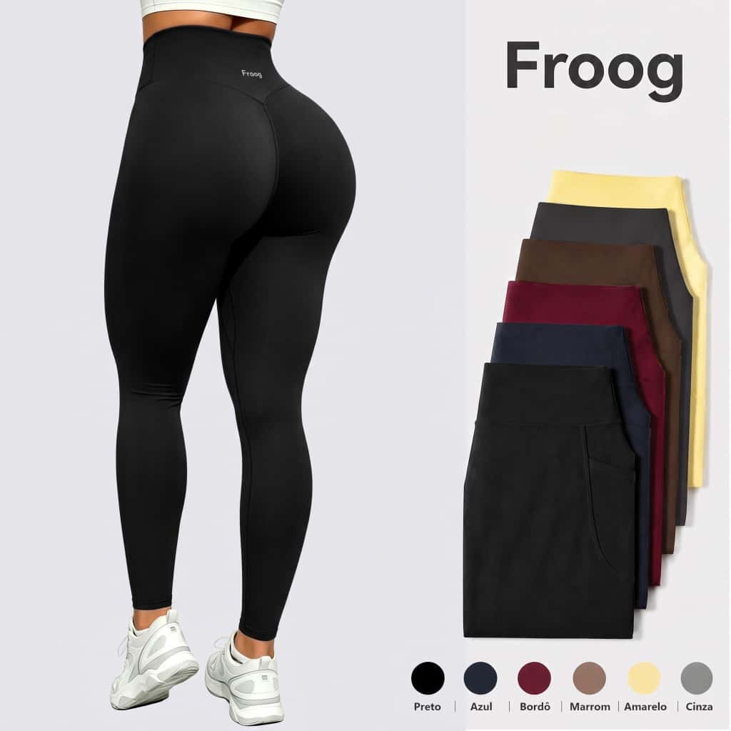 Froog Calça Legging Feminina Roupa de Academia com Bolso +Zero Transparência +Cintura Alta +Elástica+Fitness, imagem 1 de 1