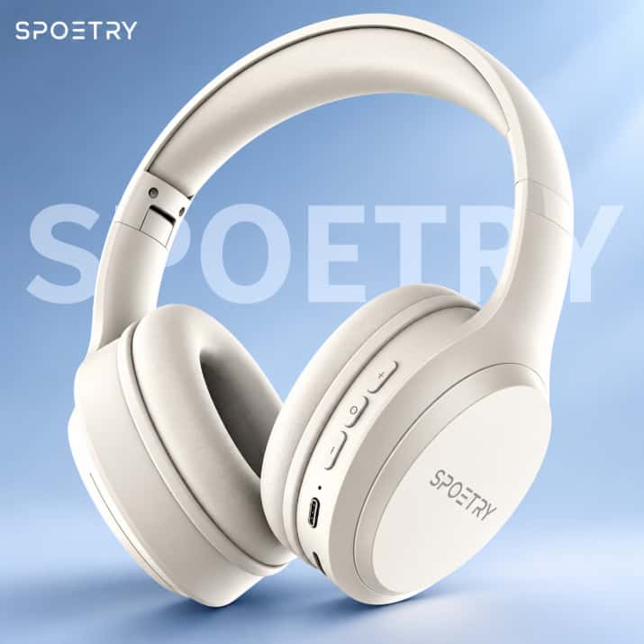 Fones de ouvido Bluetooth sem fio SPOETRY com redução de ruído confortável para aprender em casa, escritório e trabalho, imagem 1 de 1